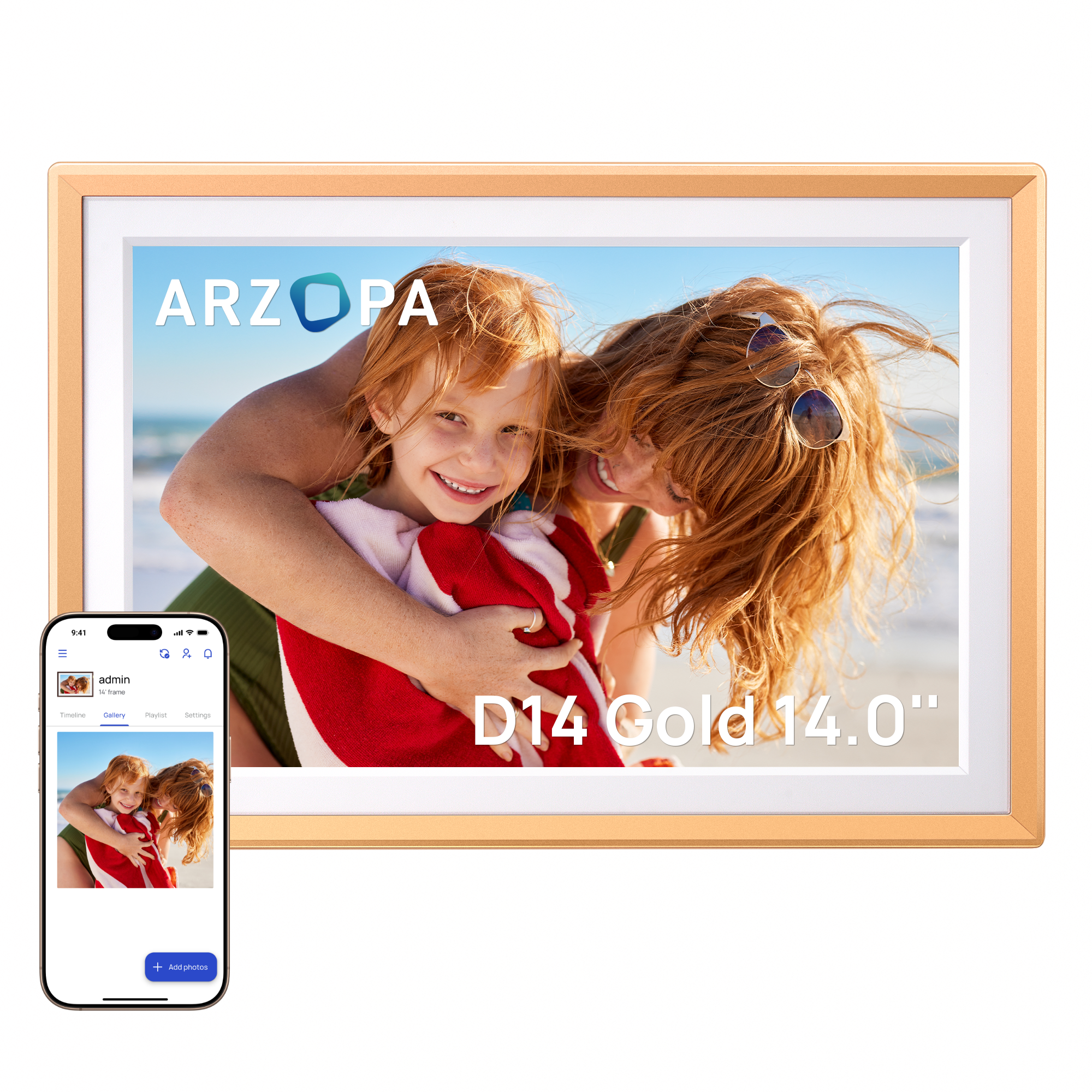 Arzopa D14 Champagne Gold | 14" Digital Photo Frame